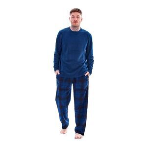 Keanu Mens Checked Microfleece Long Pyjama Set / Navy